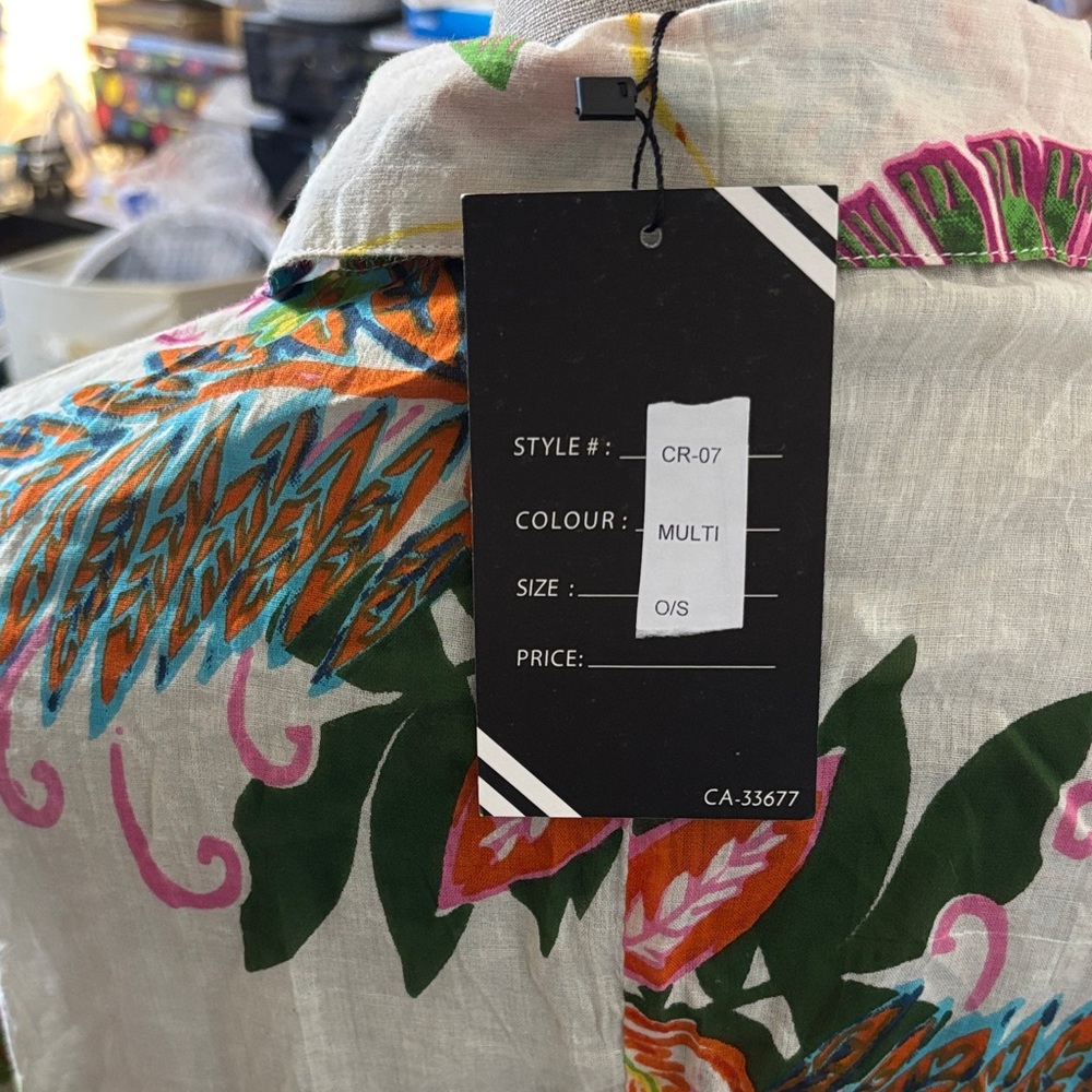 Orange Fashion Village Floral Tunic - White with Blue Green, Orange & Pink NWT - Picture 3 of 12